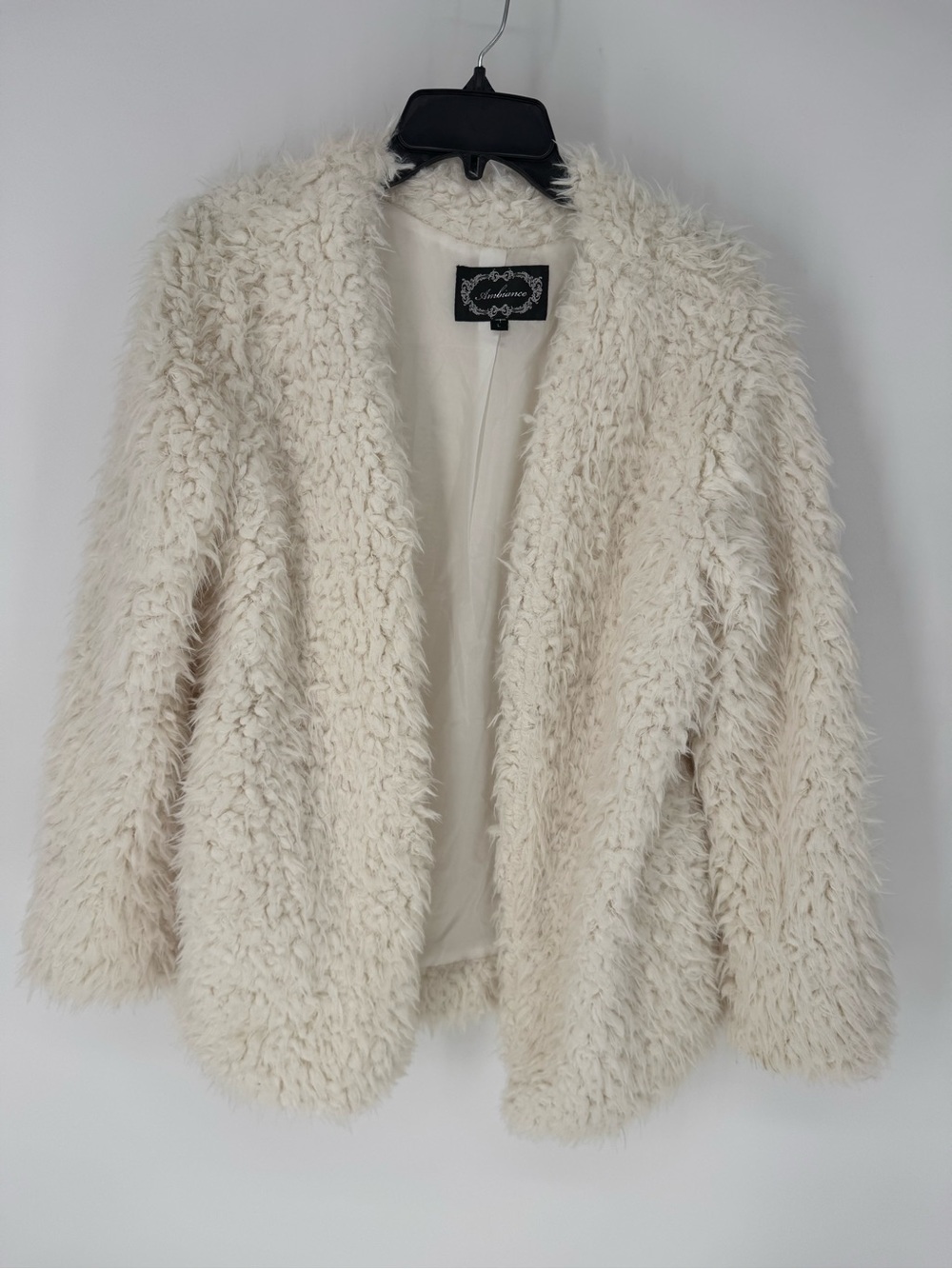 Cream Faux Fur Open-Front Jacket